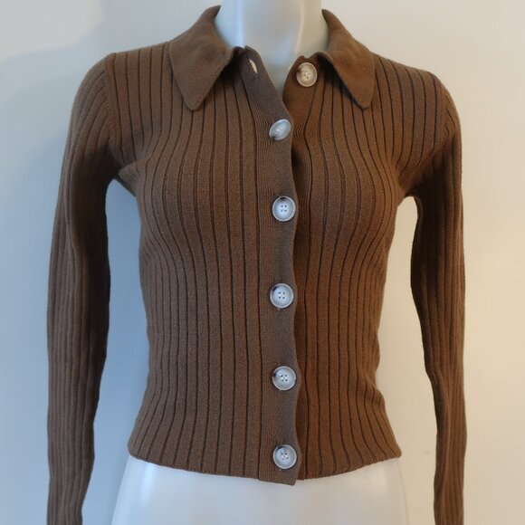 Womens Central Park West Brown Ribbed Thick Knit Button Cardigan Sweater S - Picture 3 of 8